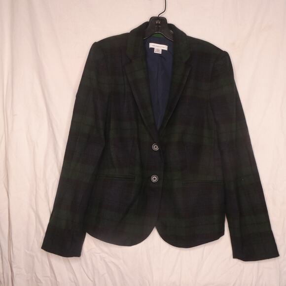 Liz Claiborne Women's Medium Wool Blazer Tartan‎ Plaid Blue & Green - Picture 1 of 8